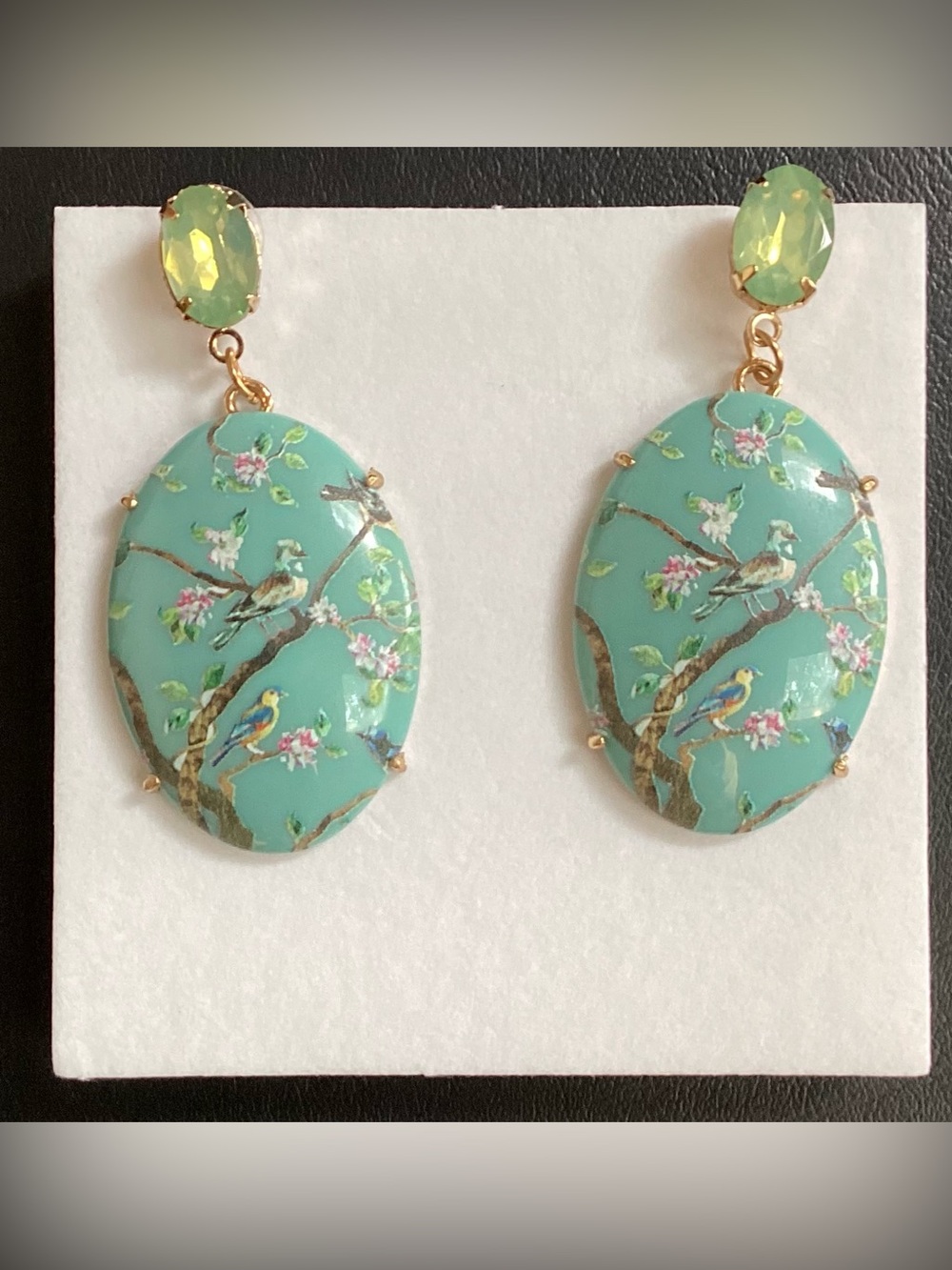 Hand-Painted Turquoise Bird Drop Earrings